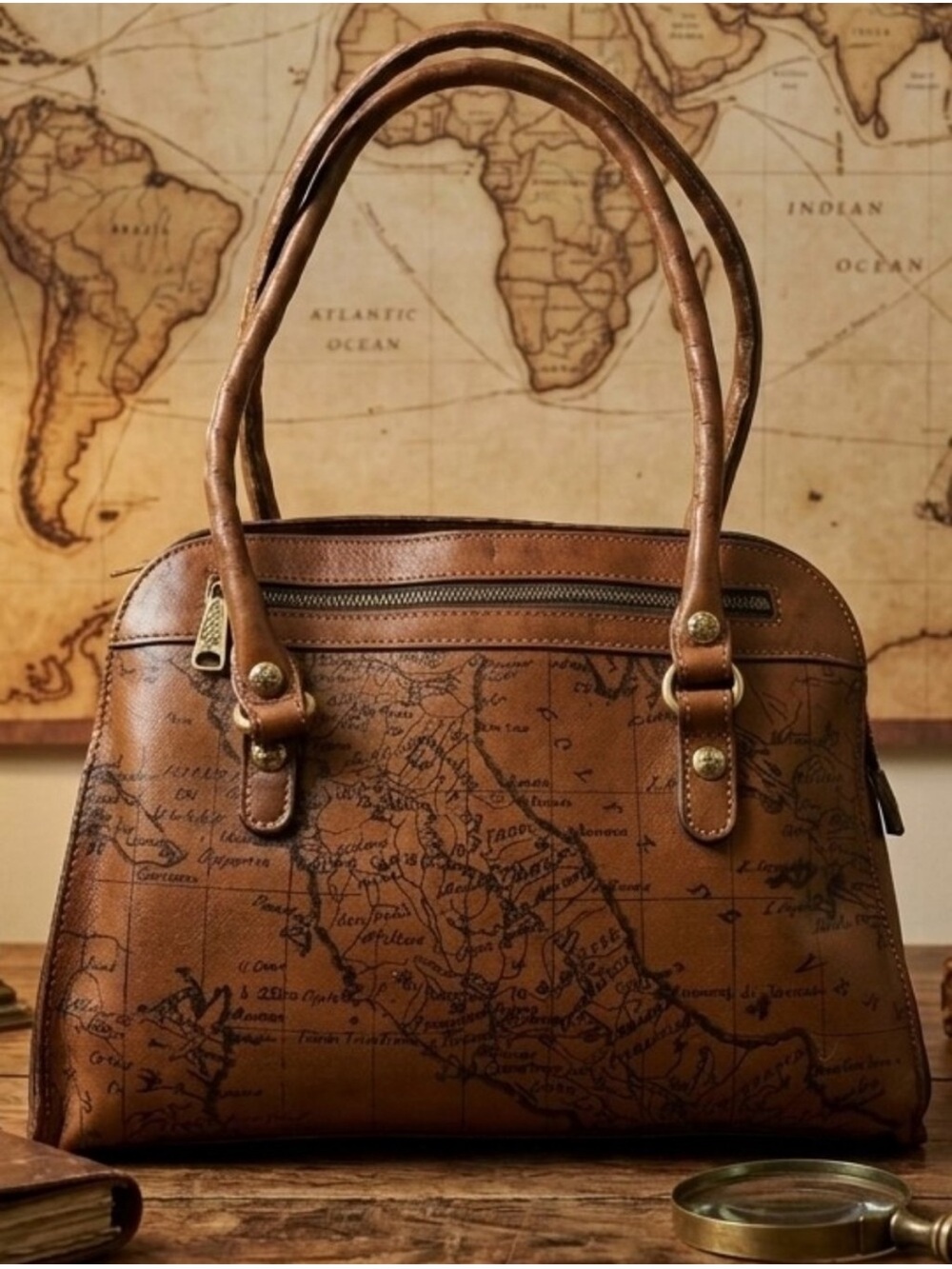 Patricia Nash Signature Riot Rust Map Leather Crossbody Bag/Purse